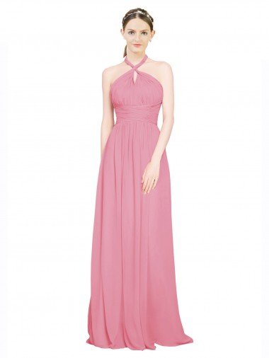 Cheapest Halter Neck Keyhole A-Line Chiffon Bridesmaid Dress UK