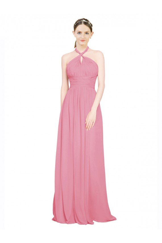 Cheapest Halter Neck Keyhole A-Line Chiffon Bridesmaid Dress UK