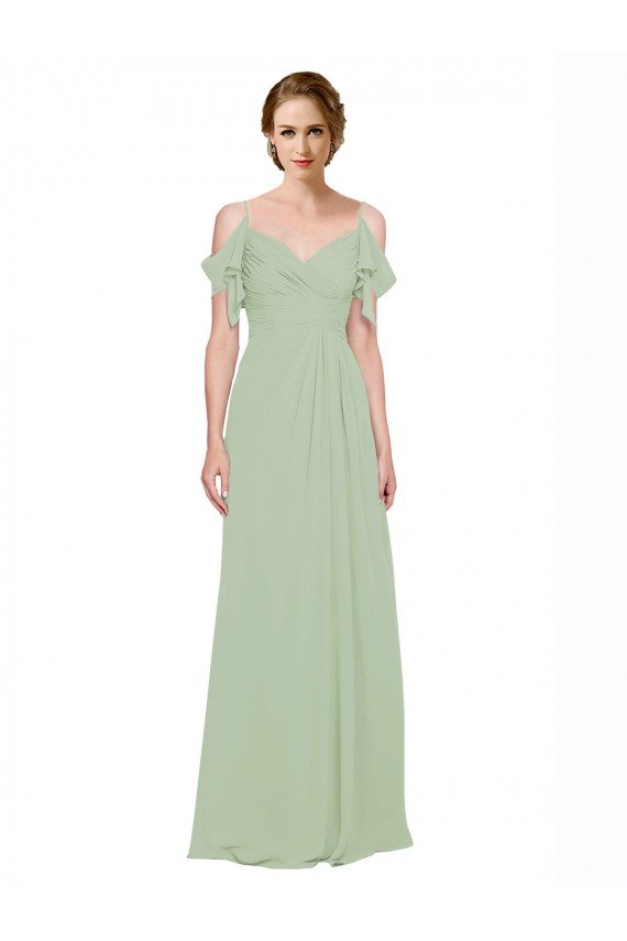Cheapest Split Cold Shoulder Draped A-Line Chiffon Bridesmaid Dress UK