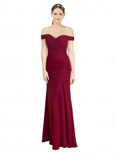 Cheapest Off the Shoulder Long Chiffon Bridesmaid Dress / Prom Dress with Pleats UK