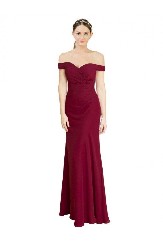 Cheapest Off the Shoulder Long Chiffon Bridesmaid Dress / Prom Dress with Pleats UK