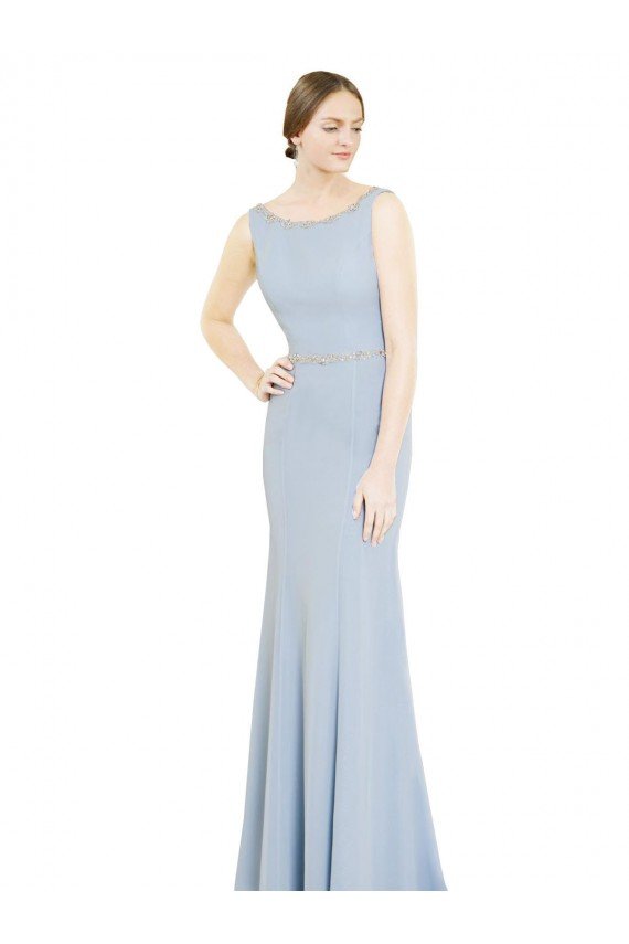 Cheapest Full Length Chiffon Bridesmaid Dress with Sparkly Neckline and Belt UK