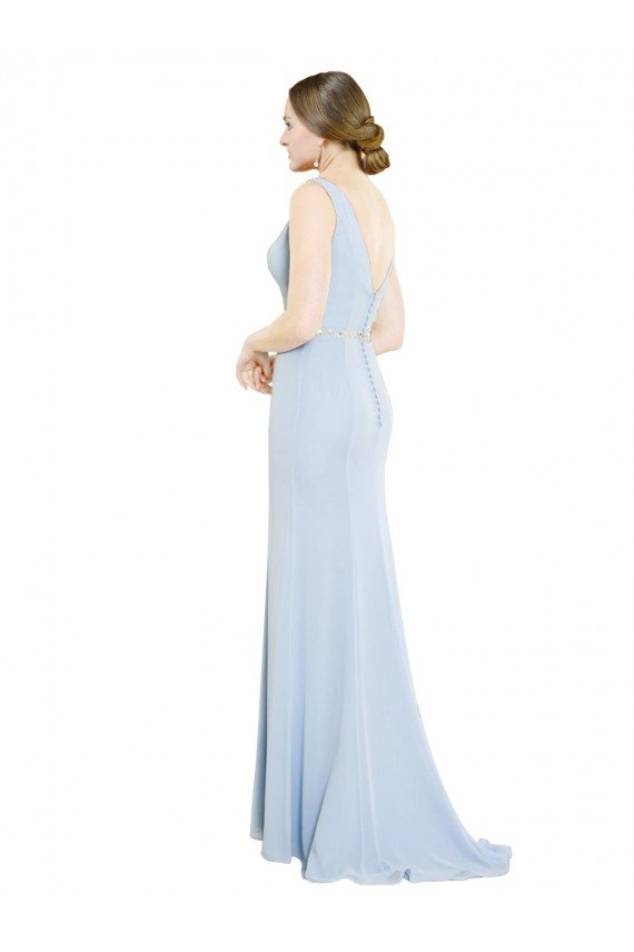 Cheapest Full Length Chiffon Bridesmaid Dress with Sparkly Neckline and Belt UK
