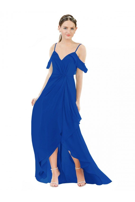 Cheapest High Low Boho Bridesmaid Dress with Cold Shoulder Sleeves UK