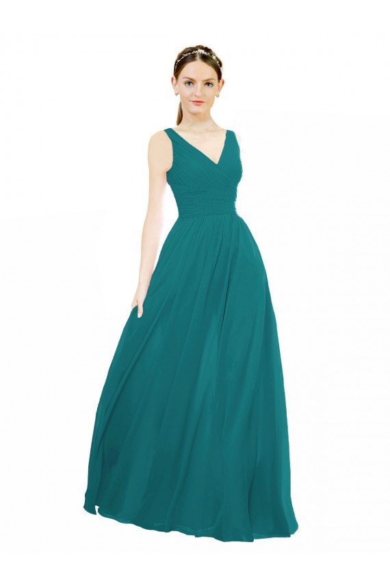 Cheapest Figure Flattering Chiffon Bridesmaid Dress with Draped V-Neck Bodice UK