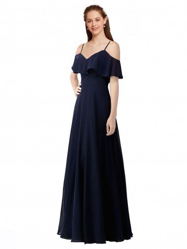 Cheapest Chiffon Bridesmaids Dress with Off the Shoulder Ruffle Detail UK