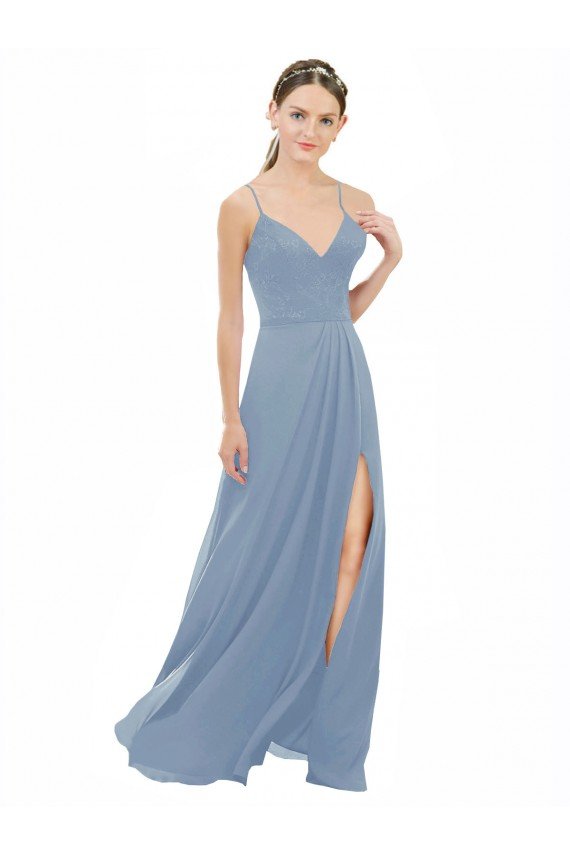 Cheapest Sexy Chiffon Bridesmaid Dress with V-Neck Lace Bodice UK