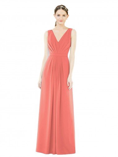 Cheapest V-Neck V-Back Sleeveless Chiffon Bridesmaid Dress UK