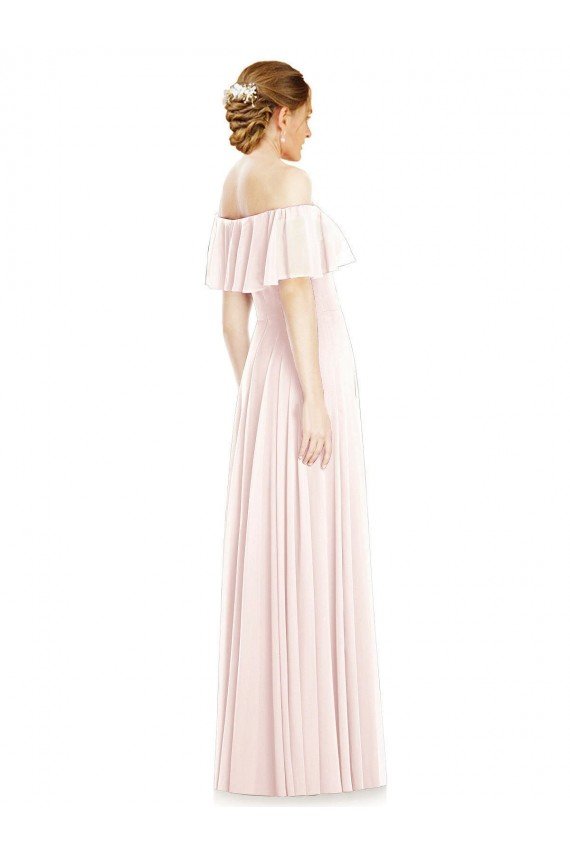 Cheapest Off the Shoulder Long Bridesmaid Dress With Ruffle Overlay UK