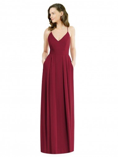 Cheapest Pleated Skirt Chiffon Maxi Bridesmaid Dress with Pockets UK