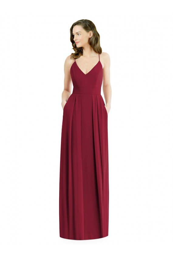 Cheapest Pleated Skirt Chiffon Maxi Bridesmaid Dress with Pockets UK