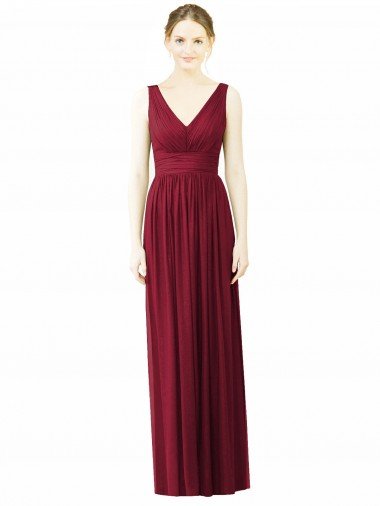 Cheapest V-Neck Full-Length Sleeveless Low Back Chiffon Bridesmaid Dress UK