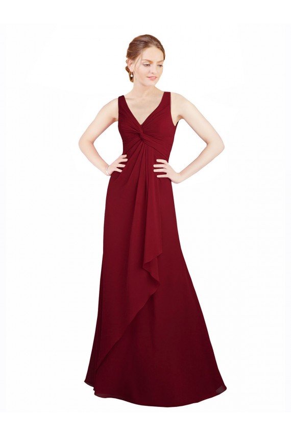 Cheapest Twist-Knot V-Neckline Long Chiffon Bridesmaid Dress UK