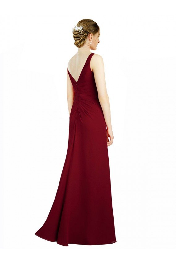 Cheapest Twist-Knot V-Neckline Long Chiffon Bridesmaid Dress UK