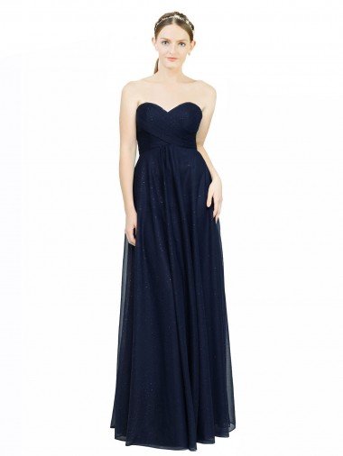 Cheapest Strapless Sweetheart Long Chiffon Bridesmaid Dress Low Back UK