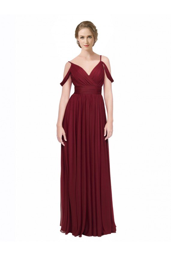 Cheapest Off the Shoulder V-Neck Petite Chiffon Bridesmaid Dress with Open Back UK
