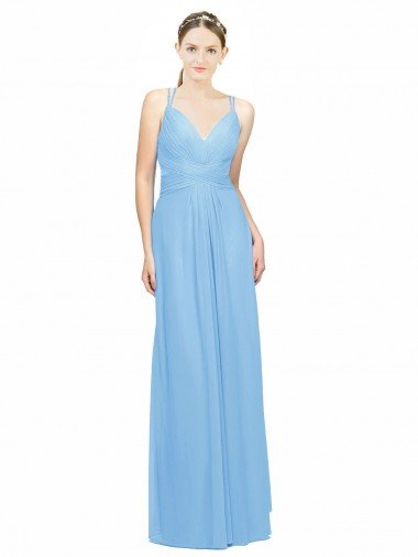 Cheapest Double Straps Shoulder V-Neck Sheath Chiffon Bridesmaid Dress with Keyhole Back UK
