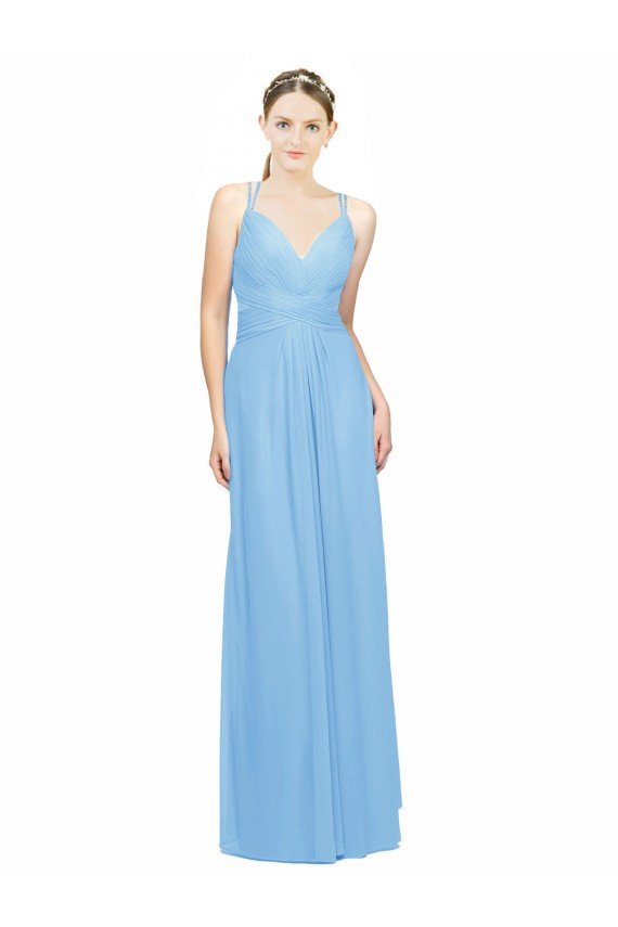Cheapest Double Straps Shoulder V-Neck Sheath Chiffon Bridesmaid Dress with Keyhole Back UK