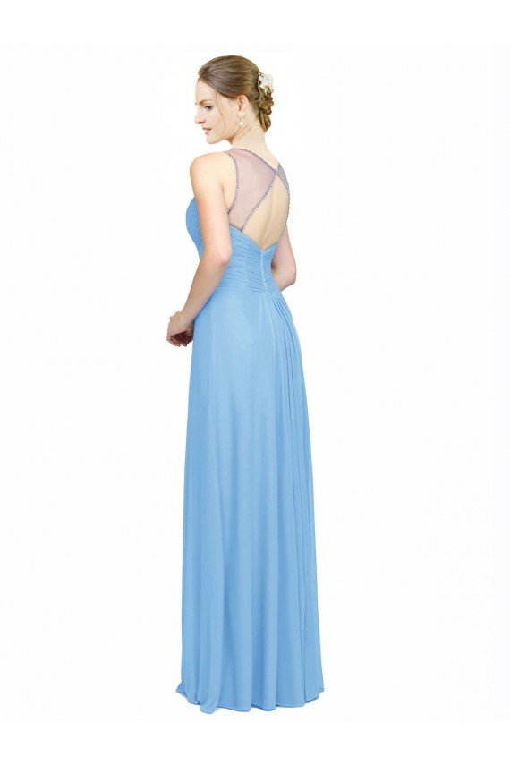 Cheapest Double Straps Shoulder V-Neck Sheath Chiffon Bridesmaid Dress with Keyhole Back UK