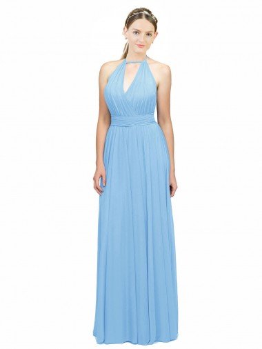 Cheapest Keyhole Front Sheath Chiffon Bridesmaid Dress with Open Tie Back UK