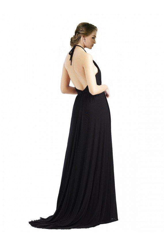Cheapest Backless Halter Chiffon Bridesmaid Dress with Front Slit and Tie Open Back UK