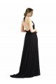 Cheapest Backless Halter Chiffon Bridesmaid Dress with Front Slit and Tie Open Back UK