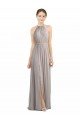 Cheapest Backless Halter Chiffon Bridesmaid Dress with Front Slit and Tie Open Back UK