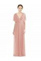 Cheapest Draped Short Sleeves Long Chiffon A-Line Bridesmaid Dress UK
