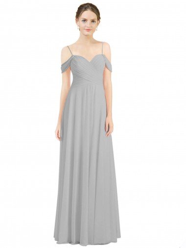 Cheapest Off the Shoulder Long Chiffon Bridesmaid Dress with Ruched Bodice UK