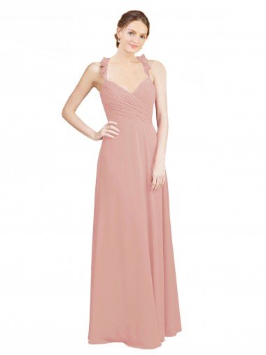 Cheapest Ruched Sweetheart Halter Neckline Chiffon Bridesmaid Dress with Tie Open Back UK
