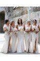 Cheapest Chiffon Long Champagne Evening Dress with Sexy High Slit and Front Ruffles UK