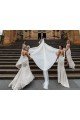 Cheapest Chiffon Long Champagne Evening Dress with Sexy High Slit and Front Ruffles UK