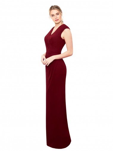 Cheapest Cap Sleeves Chiffon Bridesmaid Dress / Prom Dress with Pleated V-Neck Bodice UK
