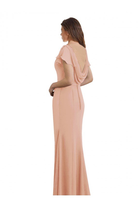 Cheapest Cap Sleeves Long Chiffon Bridesmaid Dress / Prom Dress with Low V-Back UK