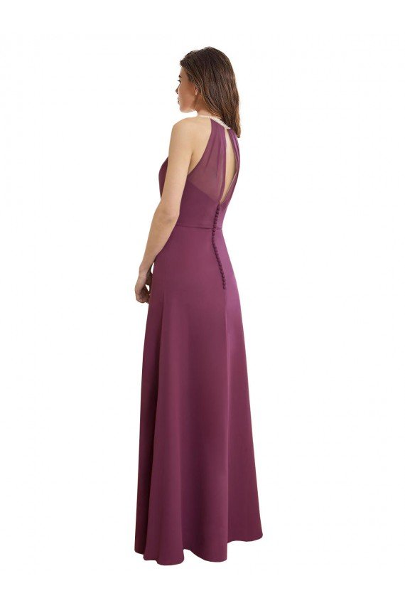 Cheapest High Neckline Long Chiffon Bridesmaid Dress with Beaded Trim UK
