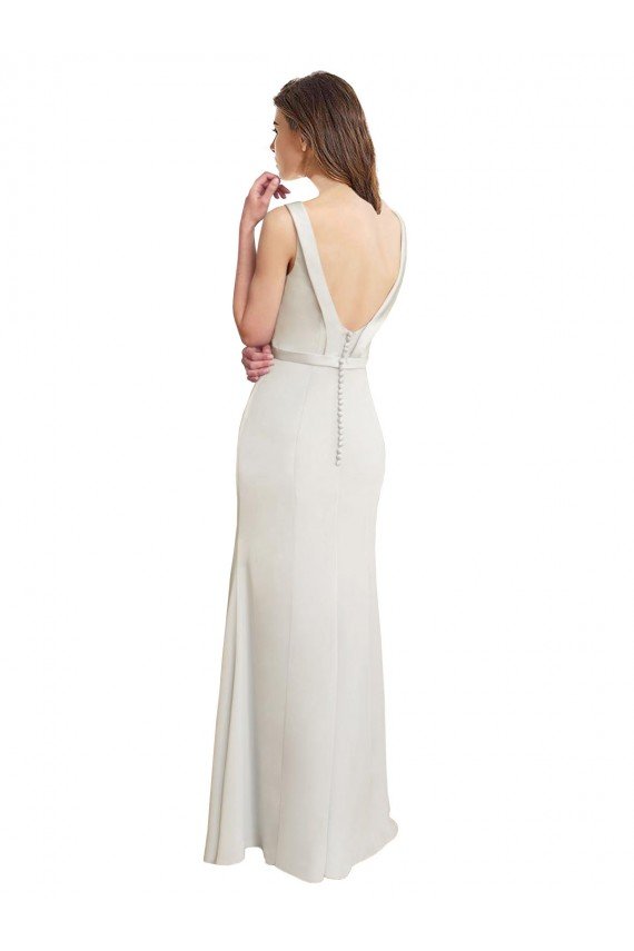Cheapest Long Chiffon Bridesmaid Dress with Boat Neckline and Satin Collar UK