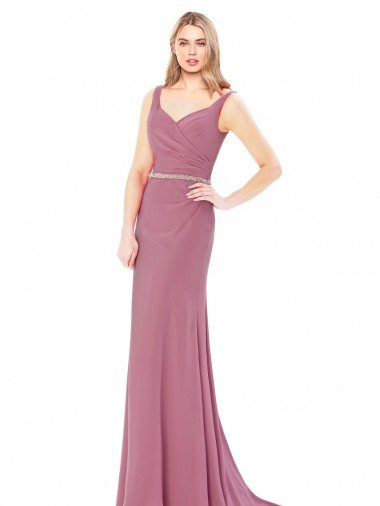 Cheapest Long Slim Chiffon Bridesmaid Dress / Prom Dress with Beaded Waist UK
