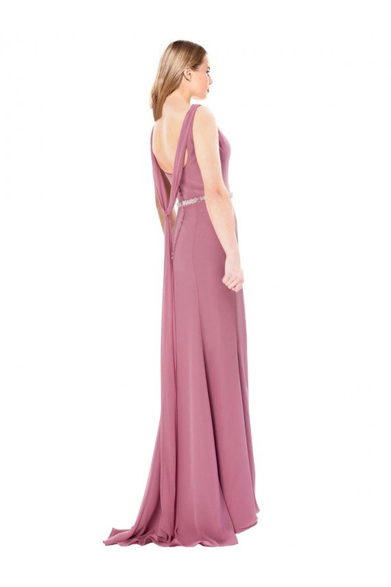 Cheapest Long Slim Chiffon Bridesmaid Dress / Prom Dress with Beaded Waist UK