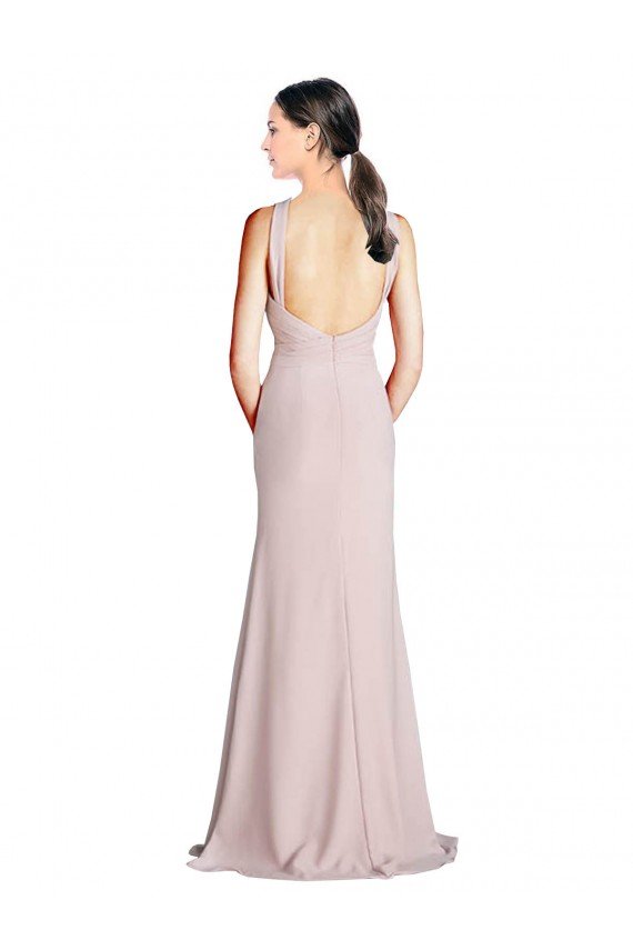 Cheapest Long Slim Chiffon Bridesmaid Dress with Ruffled Waist and Keyhole UK