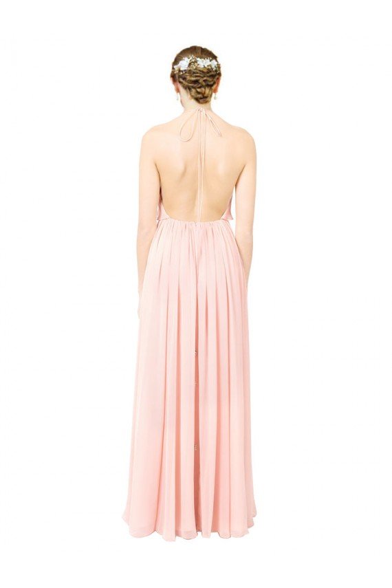 Cheapest Halter Neck Chiffon Bridesmaid Dress with Double Ruffle Front UK