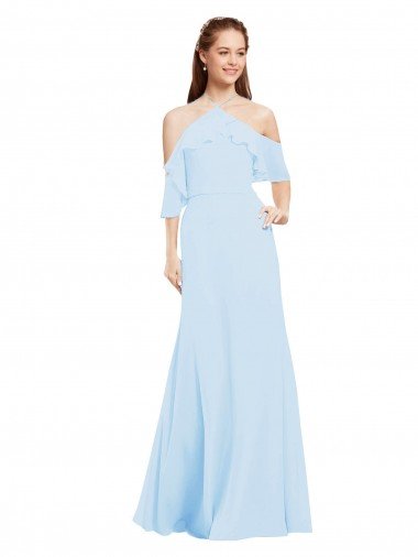 Cheapest Chiffon Halter Neck Bridesmaids Dress with Flounced Neckline UK