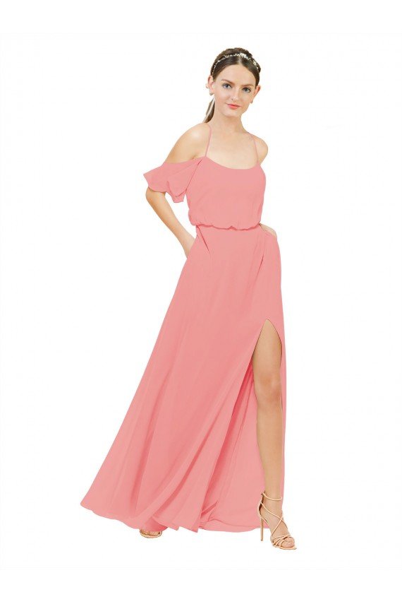 Cheapest Draped Off the Shoulder Sleeves Chiffon Bridesmaid Dress UK