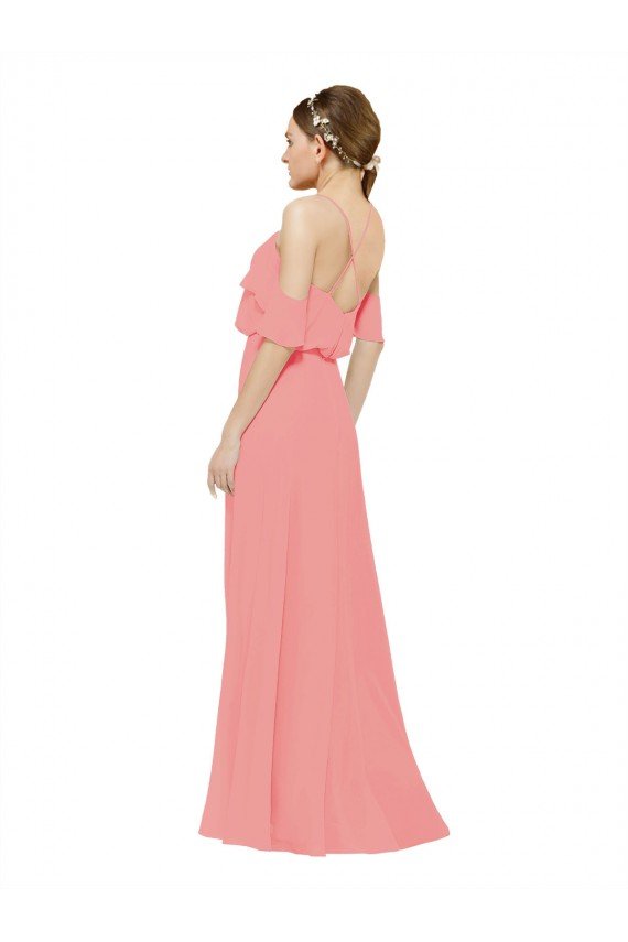 Cheapest Draped Off the Shoulder Sleeves Chiffon Bridesmaid Dress UK