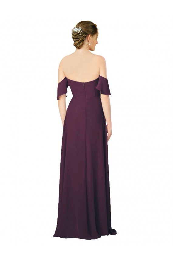 Cheapest Romantic Off-Shoulder Chiffon Bridesmaid Dress with Plunging V-Neck UK