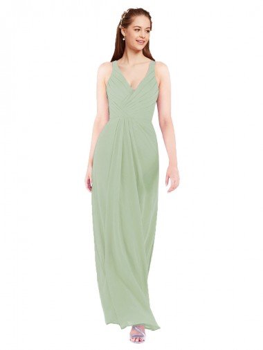 Cheapest Feminine Chiffon Bridesmaid Dress with Ruching and V-Neckline UK