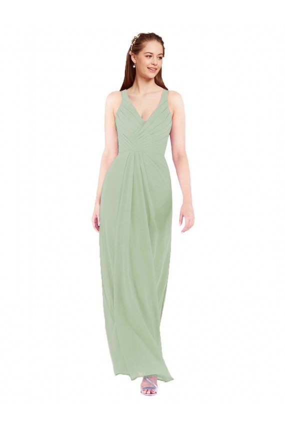 Cheapest Feminine Chiffon Bridesmaid Dress with Ruching and V-Neckline UK