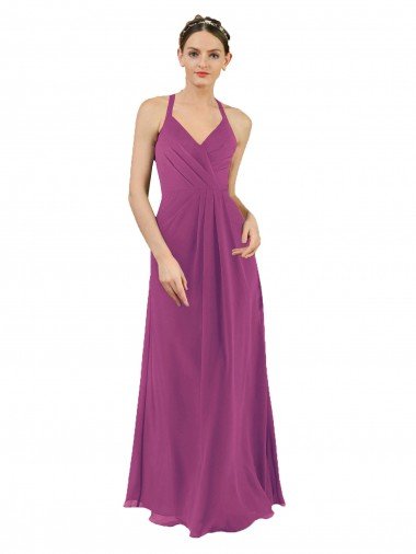 Cheapest Sassy Chiffon Bridesmaid Dress with Halter Neckline UK