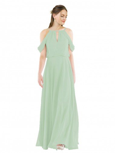 Cheapest Off-the-Shoulder Long Chiffon Beachy Bridesmaid Dress UK