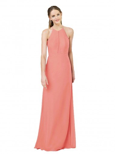 Cheapest Modern Long Chiffon Bridesmaid Dress with Keyhole Back UK