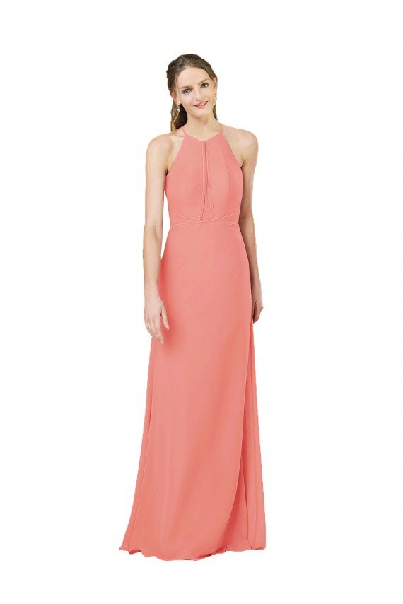Cheapest Modern Long Chiffon Bridesmaid Dress with Keyhole Back UK